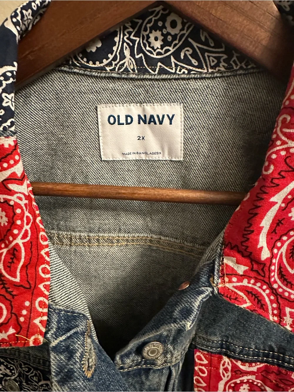 Old Navy Blue Denim Jacket with Red & Black Bandana Trim